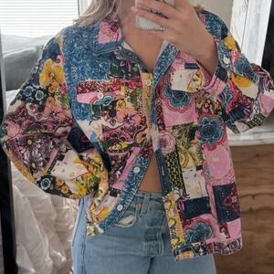 Vintage Serengeti Floral Print Patchwork Boho Chic Oversized Jacket